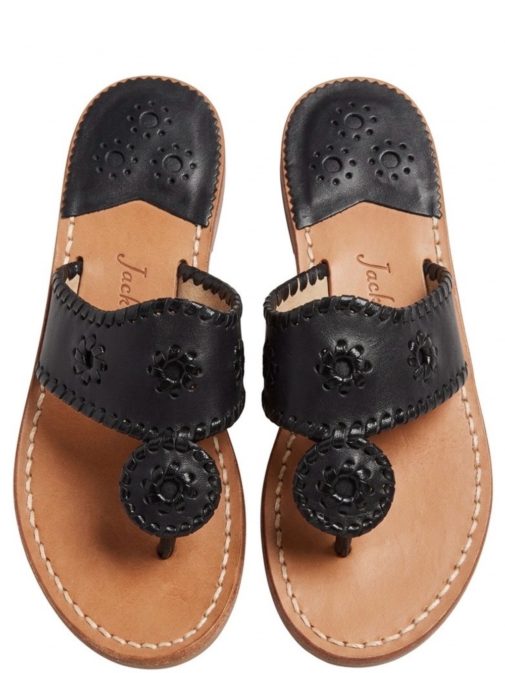 Jack Rogers Black Leather Classic Slides Size 5M Like New